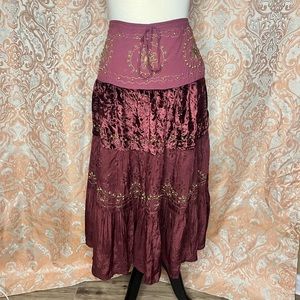 Whimsigoth Boho Velvet Beaded Maxi Slirt